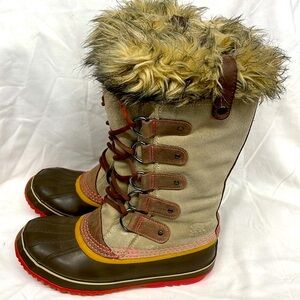 Sorel Joan of artic suede leather faux fur trim insulated boots ladies sz 8